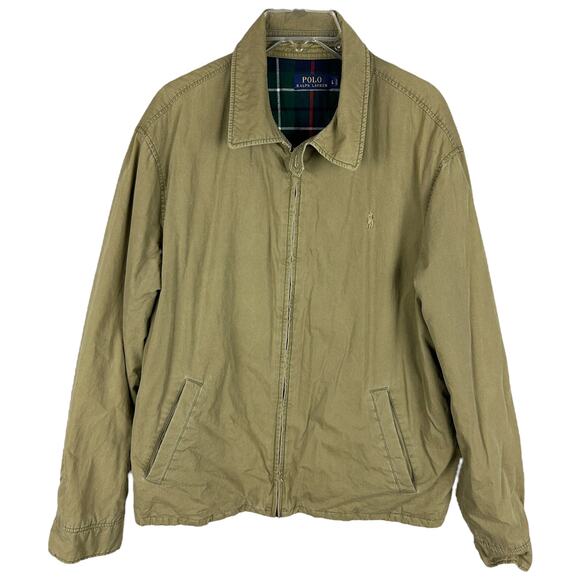 Polo By Ralph Lauren Green Flannel Lined Collared Long Sleeve Full Zip Jacket L - Picture 1 of 7